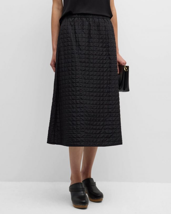 Quilted A-Line Habutai Silk Midi Skirt