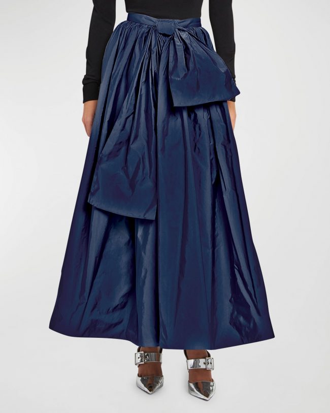 Ruched Midi Skirt with Bow Detail