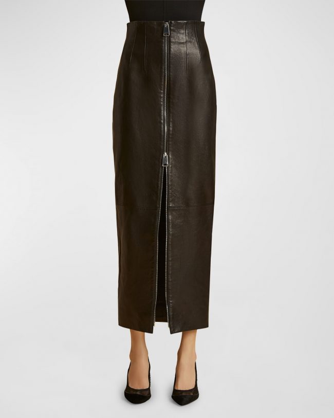 Ruddy Zip-Front Leather Maxi Skirt