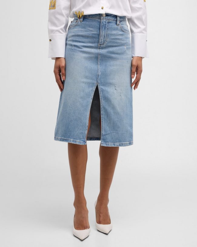Rye Low-Rise Denim Midi Skirt