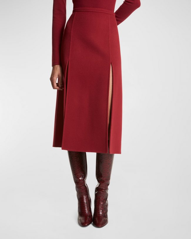 Slit A-Line Wool Midi Skirt