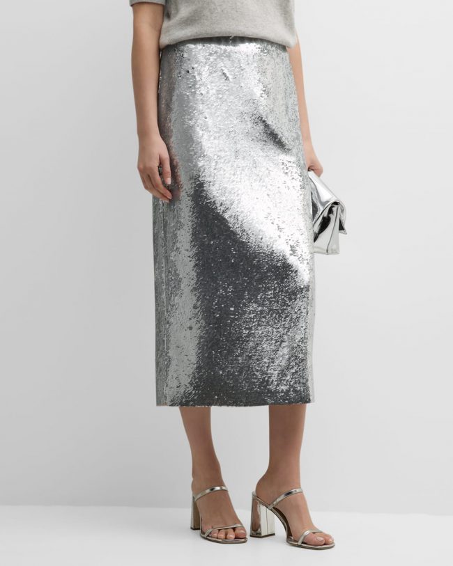 Straight Sequin Midi Skirt