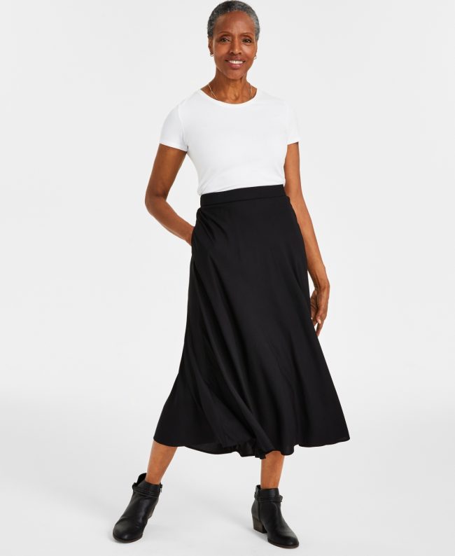 Style & Co Women's Pull-On Midi Skirt, Created for Macy's - Deep Black
