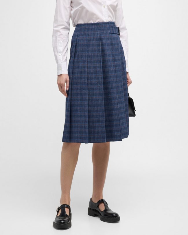 The Hutton Plaid Pleated Midi Skirt