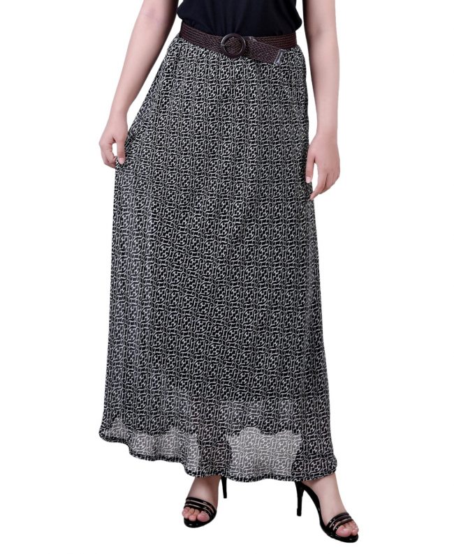 Women's Chiffon Maxi Skirt - Black White Swirl