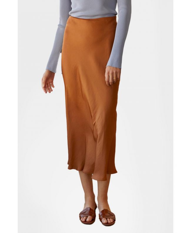 Women's Clover Midi Satin Skirt - Brown