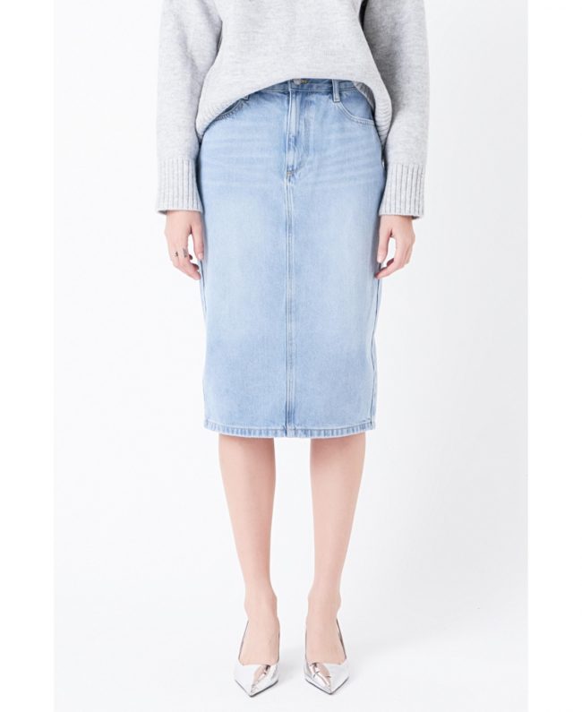 Women's Denim Midi Skirt - Blue
