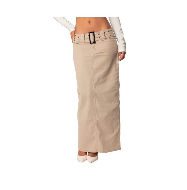 Women's Evangeline belted denim maxi skirt - Camel
