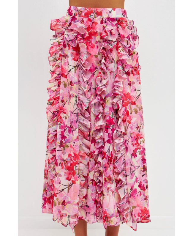 Women's Floral Ruffled Maxi Skirt - Multi