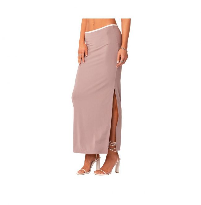 Women's Maxi Skirt With Slit & Contrast Binding At The Waist - Purple