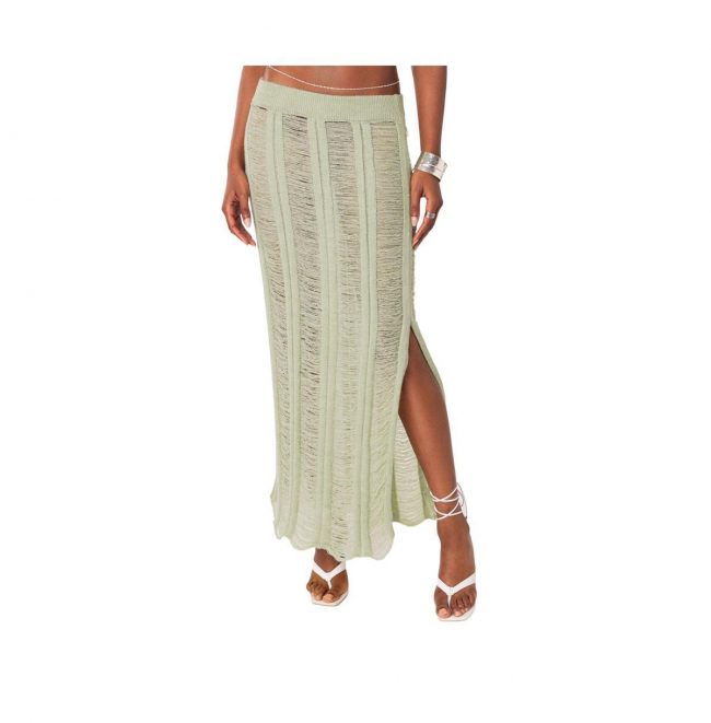 Women's Ophelia Distressed Knit Maxi Skirt - Olive