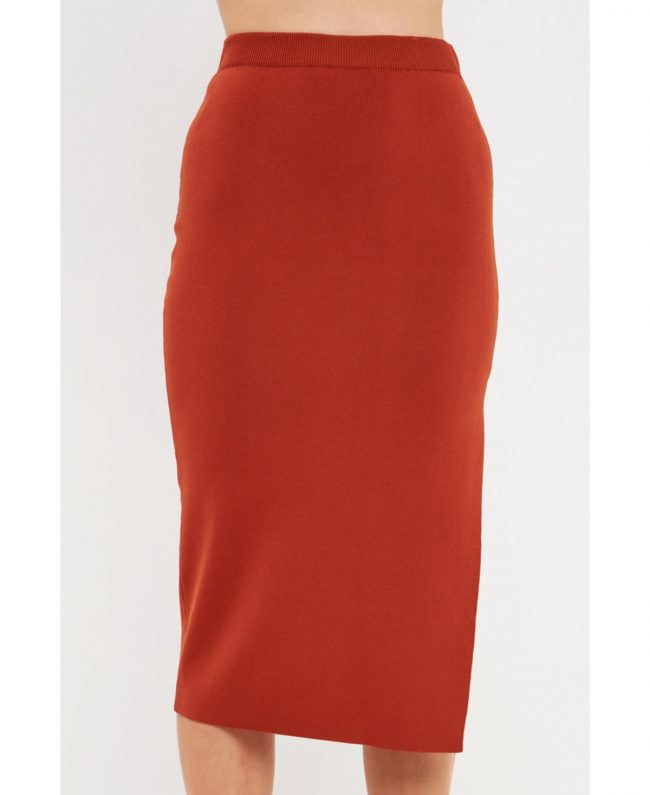 Women's Side Slit Detailed Knit Midi Skirt - Burnt orange