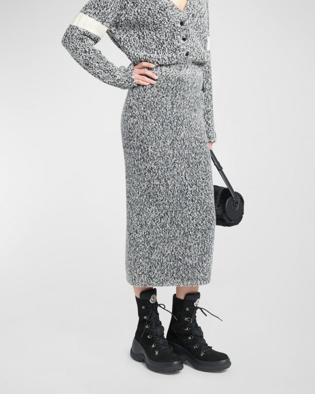 Wool Knitwear Midi Skirt with Back Zip