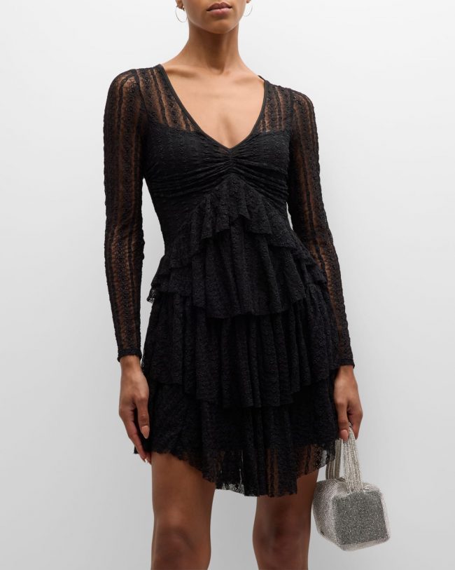 Yana Tiered Ruffle Lace Mini Dress