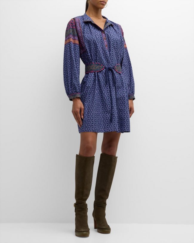 Yasmeen Geo-Print Blouson-Sleeve Mini Dress