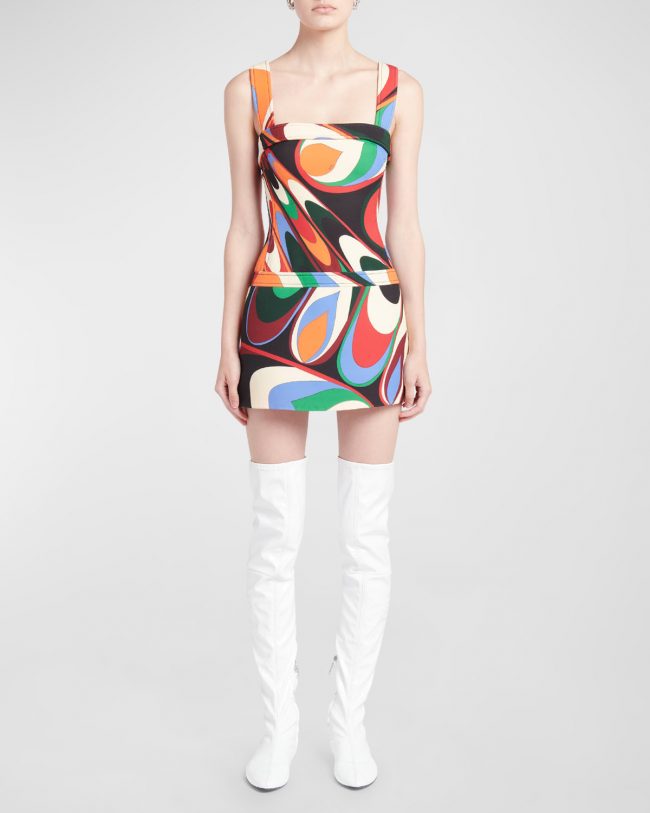 Abstract-Print Sleeveless Drop-Waist Mini Dress