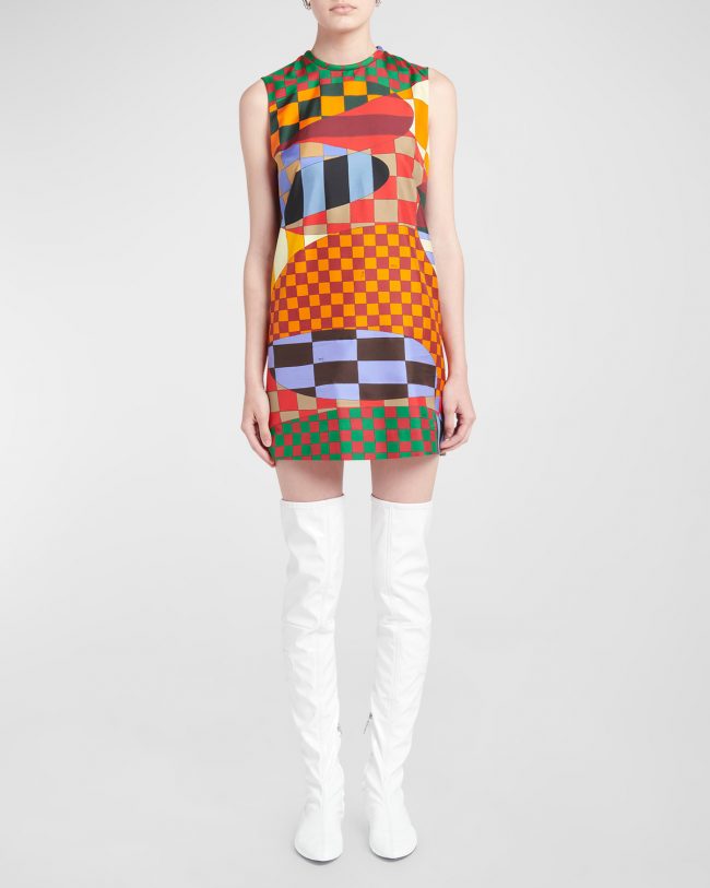 Abstract-Print Sleeveless Mini Shift Dress