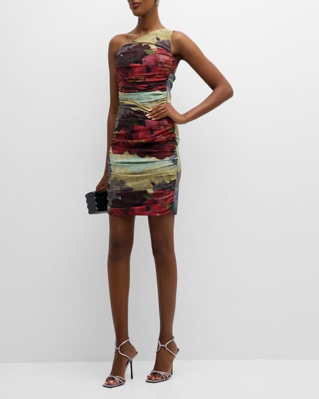 Adad One-Shoulder Floral-Print Mini Dress