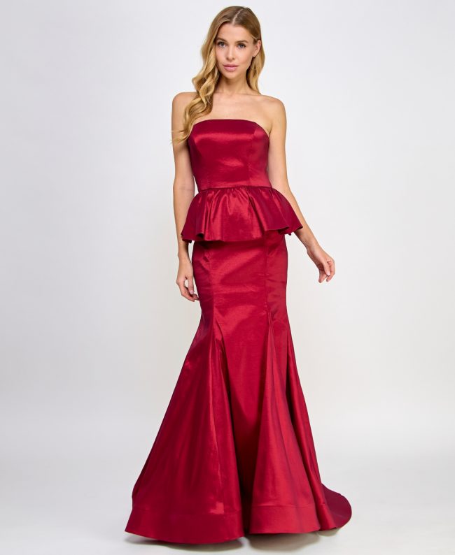 B Darlin Juniors' Peplum Strapless Gown, Created for Macy's - Ruby Red