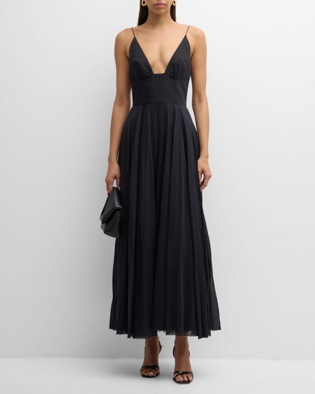 Bralette-Style Maxi Dress with Pleated Skirt