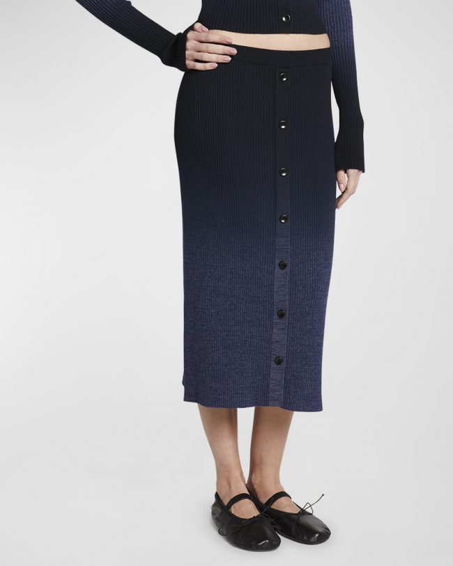 Button-Front Gradient Knit Midi Skirt