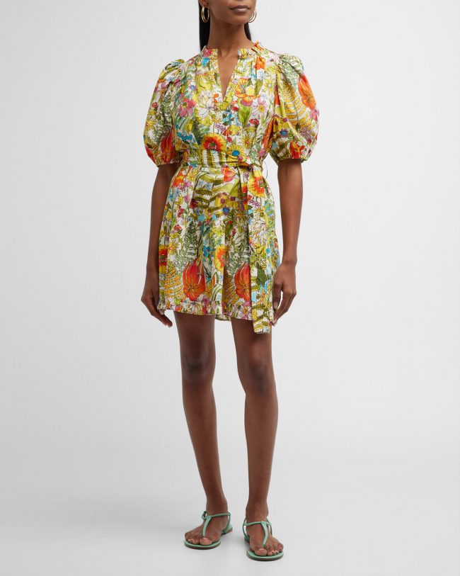 Clara Floral-Print Puff-Sleeve Mini Dress