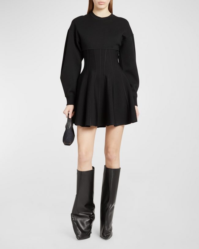 Corset-Style Wool Mini Dress