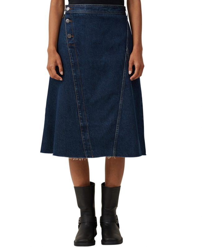 Cotton On Women's Archer Denim Midi Skirt - Mistic Blue