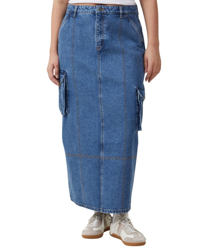 Cotton On Women's Cargo Denim Maxi Skirt - Offshore Blue