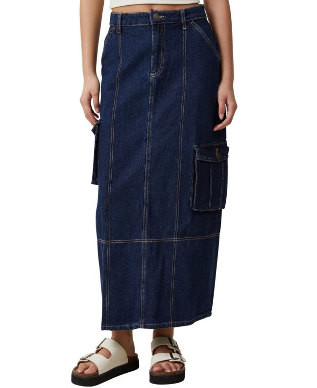 Cotton On Women's Cargo Denim Maxi Skirt - Rinse Blue