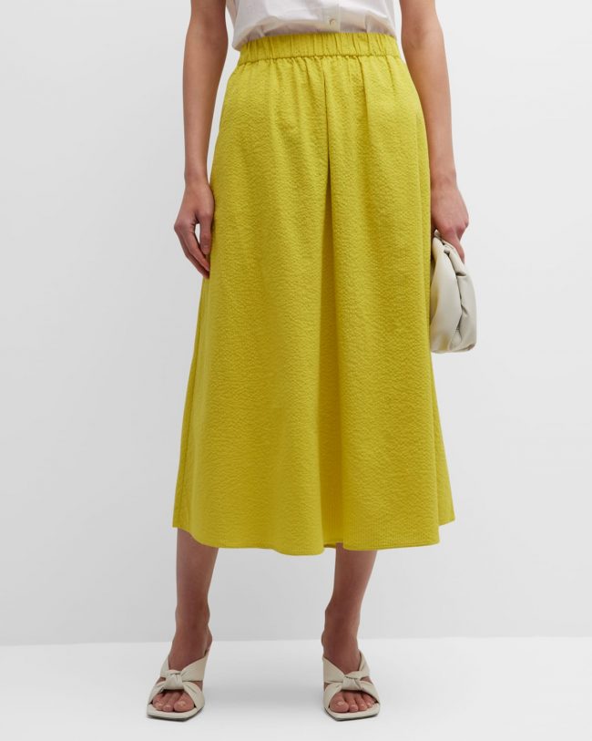 Crinkled Straight Organic Cotton Midi Skirt
