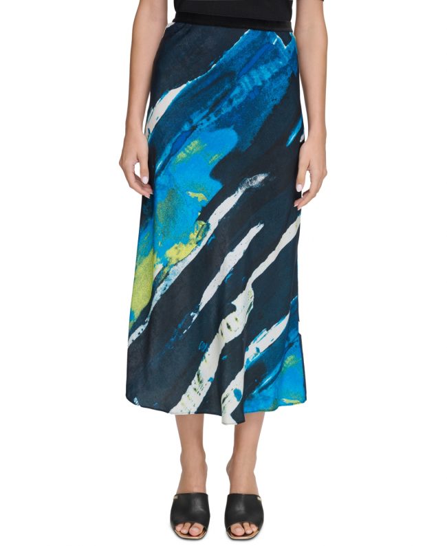 Dkny Women's Abstract-Print Pull-On Midi Skirt - Limonata/bk Mlt