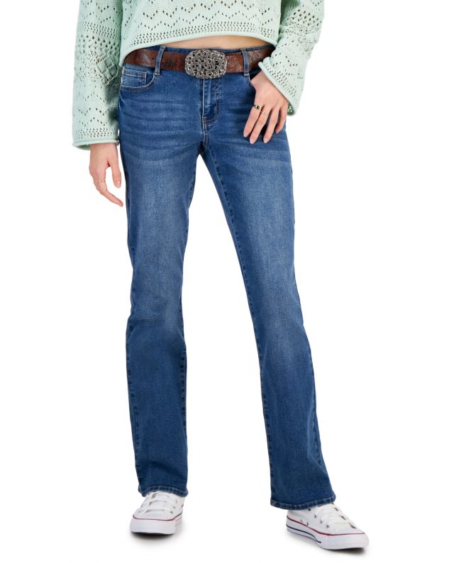 Dollhouse Juniors' Mid-Rise Belted Bootcut Jeans - Brooklyn