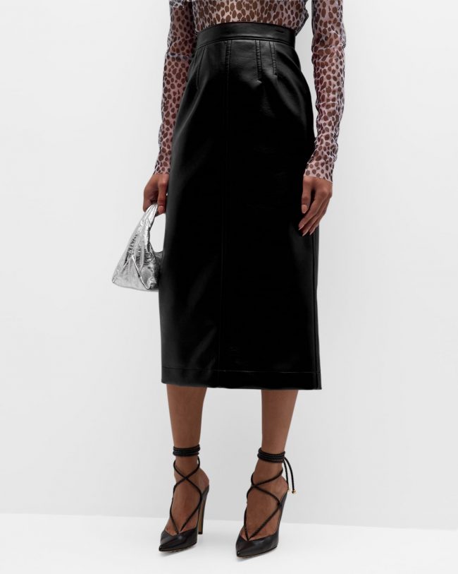 Faux-Leather Column Midi Skirt