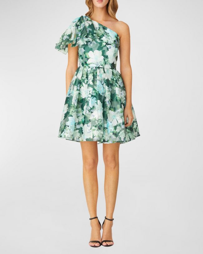 Floral-Print One-Shoulder Mini Dress