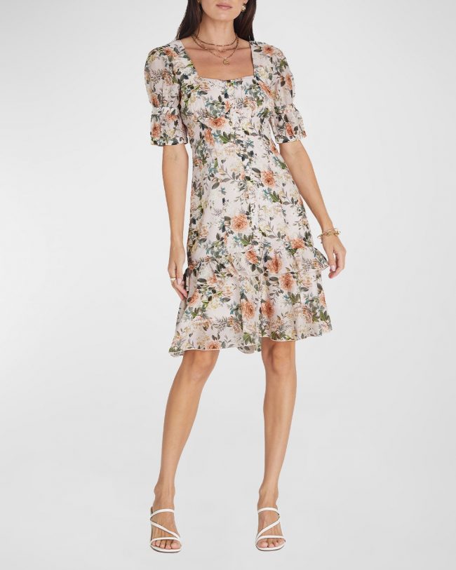 Floral Samantha Puff-Sleeve Mini Dress
