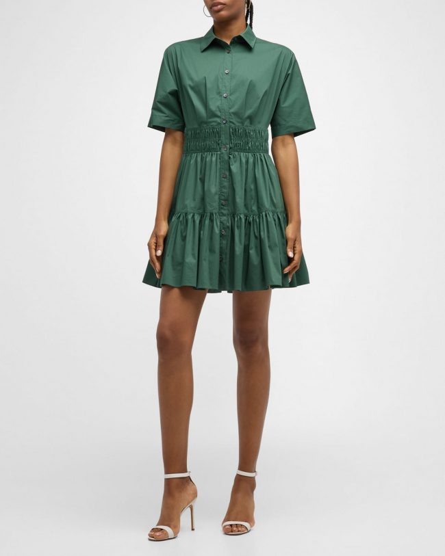 Greta Short-Sleeve Button-Front Mini Dress