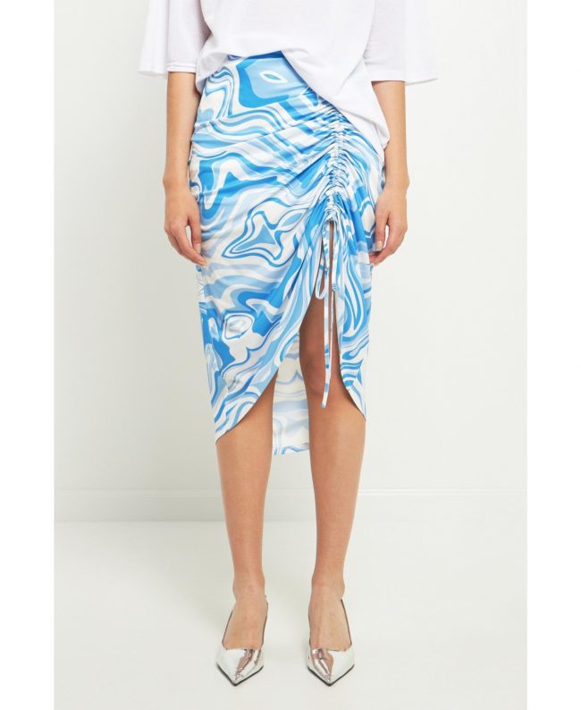 Grey Lab Women's Marble Print Slit Midi Skirt - Blue multi