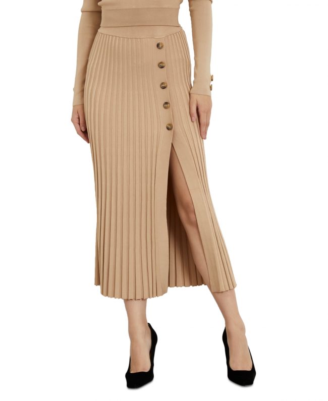 Guess Women's Shopie Pleated Midi Sweater Skirt - Foamy Taupe