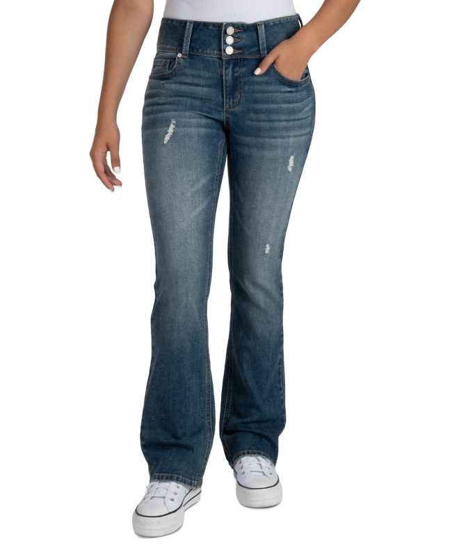 Indigo Rein Juniors' Mid-Rise Three-Button Bootcut Jeans - Med Blue