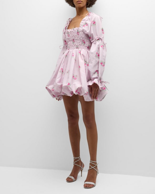 Janey Smocked Puff-Sleeve Bubble Mini Dress