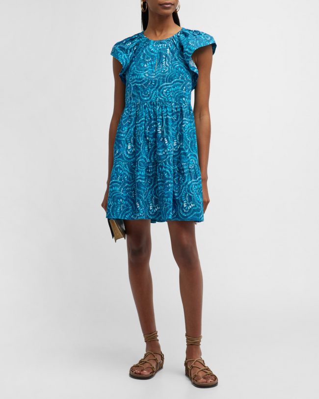Kara Printed Flutter-Sleeve Mini Dress