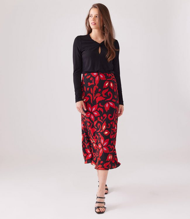 Karen Kane Women's Bias Cut Midi Skirt, L, Print, 100% Viscose
