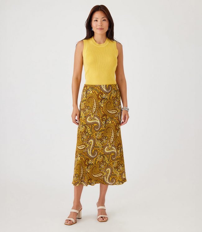 Karen Kane Women's Bias Cut Midi Skirt, XL, Paisley, 100% Viscose