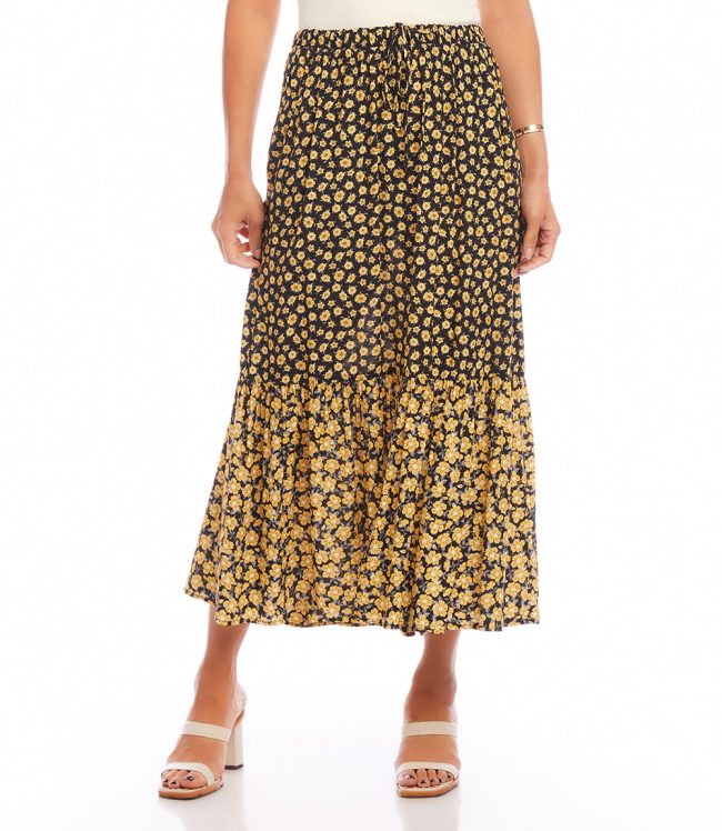 Karen Kane Women's Midi Skirt, XS, Floral Print, 100% Viscose
