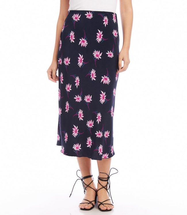 Karen Kane Women's Petite Size Bias Cut Midi Skirt, XSP, Daisy, 100% Viscose