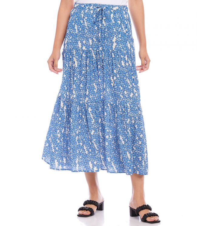 Karen Kane Women's Tiered Midi Skirt, XL, Periwinkle, 100% Viscose