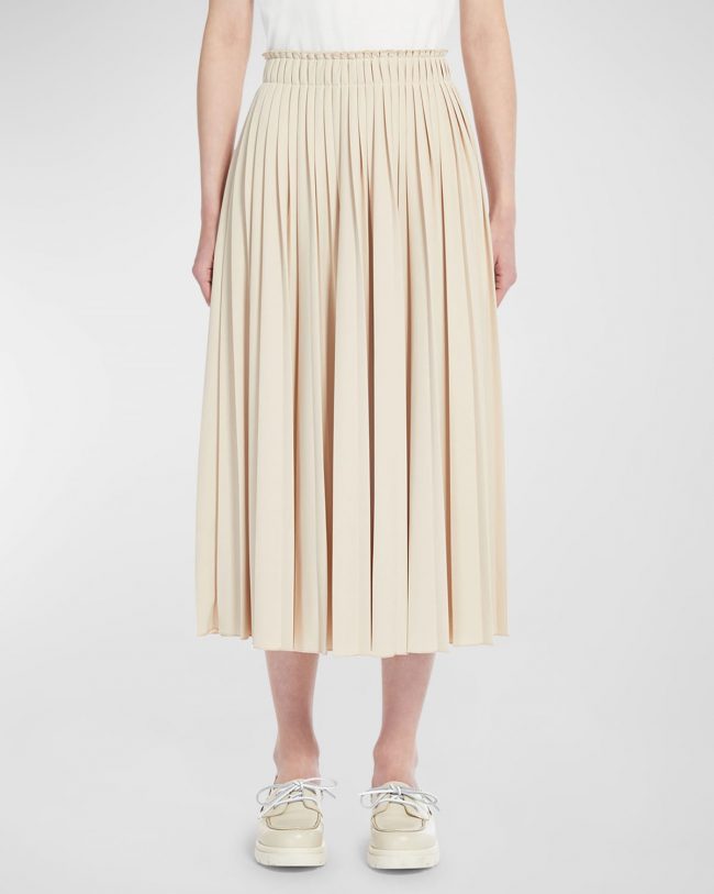 Kiku Pleated Crepe Jersey Midi Skirt