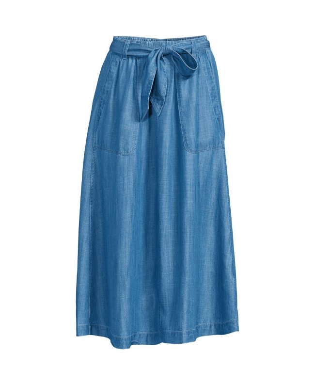 Lands' End Women's Tie Waist Midi Skirt made with Tencel Fibers - Soft indigo