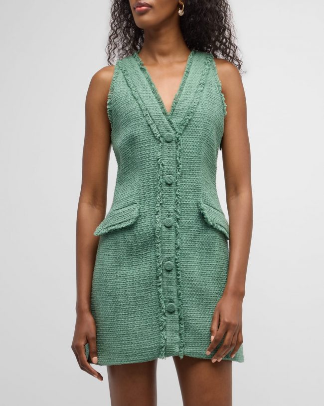 Leisha V-Neck Sleeveless Tweed Mini Dress